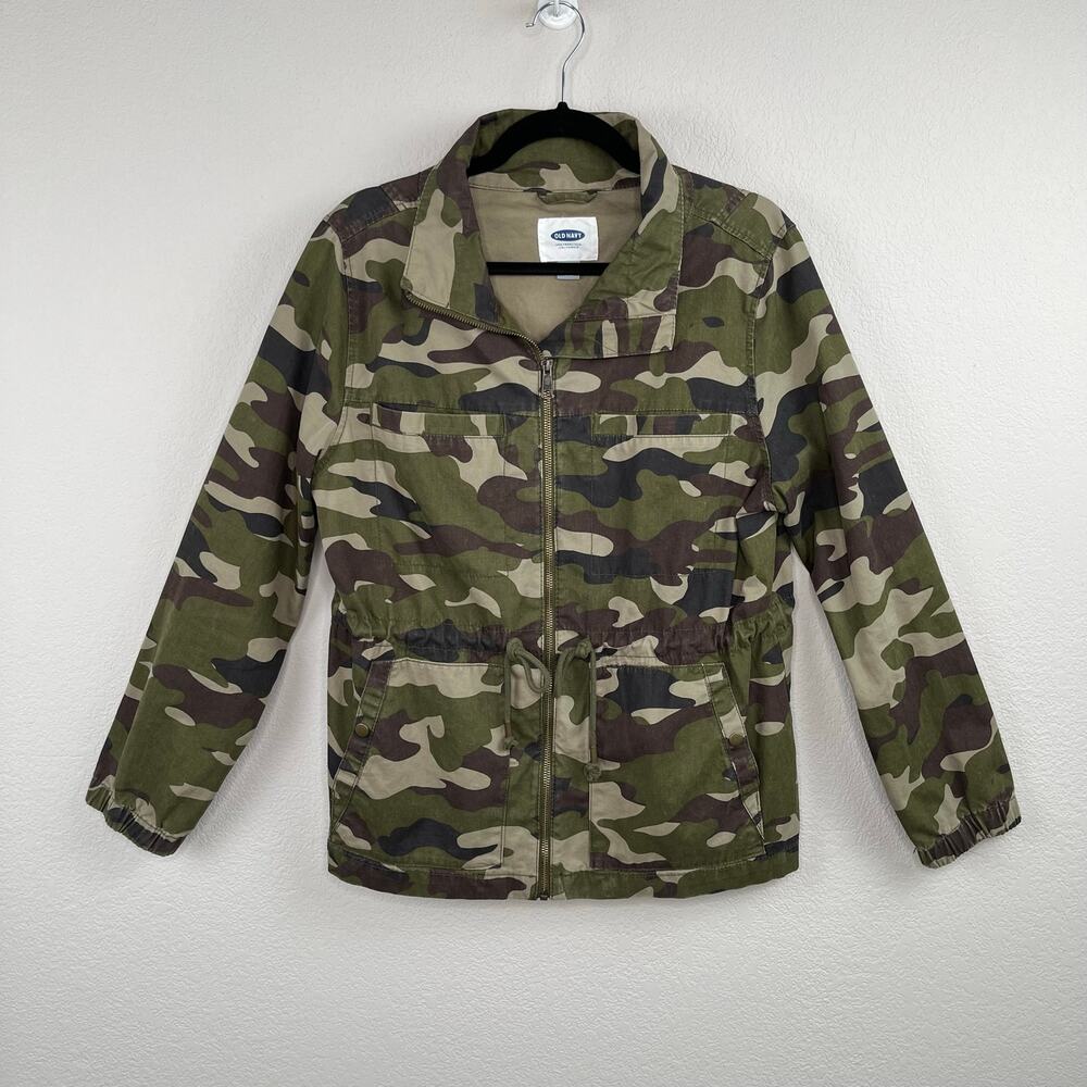 Old Navy Camo Green Field Utility Jacket Coat Full Zip Drawstring Waist Large